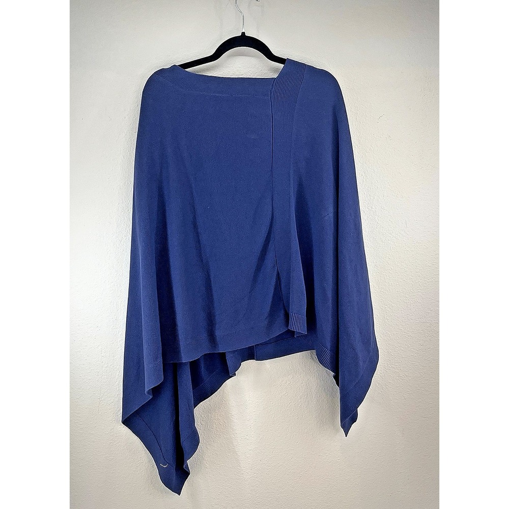 J. Jill Women's One Size Cape Poncho Blue Quiet Money Classy Chic Ribbed Cotton - Picture 6 of 9